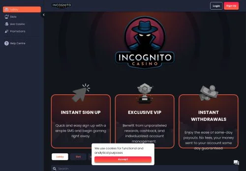Incognito Casino Mobile Registration Interface